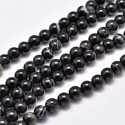Natural Striped Agate/Banded Agate Bead Strands, Dyed & Heated, Round, Grade A, Black, 16mm, Hole: 1.2mm, about 25pcs/strand, 14.7 inch(37.3cm)(G-G962-16mm-12-A)