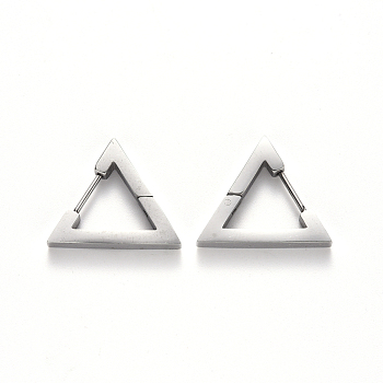 304 Stainless Steel Huggie Hoop Earrings, Triangle, Stainless Steel Color, 18.5x21x3mm, Pin: 1mm