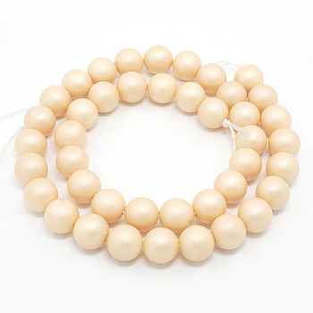 Round Shell Pearl Frosted Beads Strands, Blanched Almond, 10mm, Hole: 1mm, about 40pcs/strands, 15.7 inch