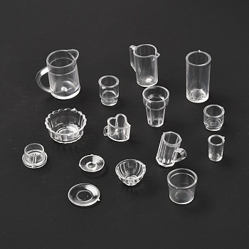 15Pcs Transparent Plastic Food Play Cup Set, Simulation Miniature Cups, Children Toys, Clear, 10~24x8~15x3~22mm, 15pcs/set