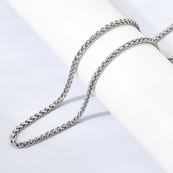 304 Stainless Steel Wheat Chain Necklaces for Unisex, Stainless Steel Color, 25.28 inch(64.2cm)