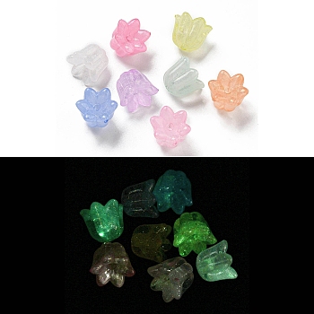 Luminous Acrylic Beads, with Glitter Powder, Glow in the Dark Beads, Lily of the Valley, Mixed Color, 10x12x11mm, Hole: 1mm, 793pcs/500g