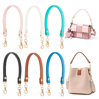 Elite 6Pcs 6 Colors PU Imitation Leather Bag Handles, with Alloy Lobster Claw Clasps, for Purse Making, Mixed Color, 32.5x1.2x0.35cm, Inner Diameter: 0.7cm, 1pc/color