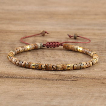 Natural Picture Jasper Beaded Braided Bracelets, Adjustable Women's Bracelets, 