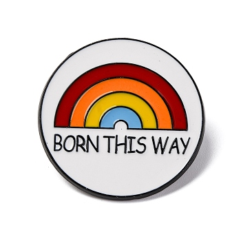 Flat Round Zinc Rainbow Alloy Enamel Pin Brooch, Colorful, 30mm