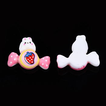 Opaque Resin Cabochons, Rabbit with Candy, Hot Pink, 16.5x20x5.5mm