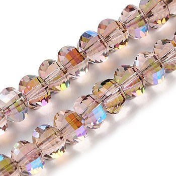 Transparent Electroplate Glass Beads Strands, AB Color Plated, Faceted, Rondelle, Rosy Brown, 7.8x5.8~6.3mm, Hole: 1.5mm, about 80pcs/strand, 18.31''~19.88''(46.5~50.5cm)