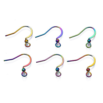 Ion Plating(IP) 304 Stainless Steel French Earring Hooks, Flat Earring Hooks, Ear Wire, with Beads and Horizontal Loop, Rainbow Color, 16x18mm, Hole: 2mm, 22 Gauge, Pin: 0.6mm, bead: 2mm