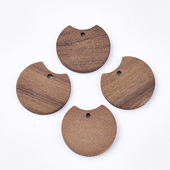 Undyed Walnut Wood Pendants, Half Round, Saddle Brown, 23x25x3mm, Hole: 1.8mm