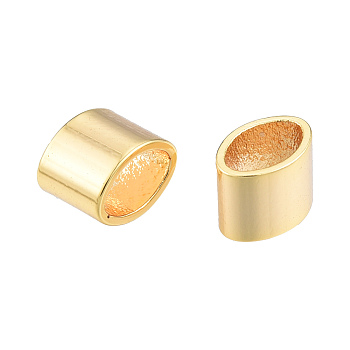 Brass Slide Charms/Slider Beads, For Leather Cord Bracelets Making, Oval, Real 18K Gold Plated, 5x6x4.5mm, Hole: 3x5mm