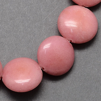 Dyed Flat Round Gemstone Natural Rhodochrosite Stone Beads Strands, Pink, 16x5mm, Hole: 1mm, about 25pcs/strand, 16.5 inch