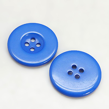 Resin Buttons, Dyed, Flat Round, Dodger Blue, 30x3mm