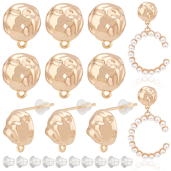 12Pcs Brass Half Round Stud Earrings Findings, with Horizontal Loops, with 30Pcs Plastic Ear Nuts, Real 18K Gold Plated, 11.7x9.6x5.3mm, Hole: 1mm, Pin: 0.8mm