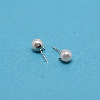 304 Stainless Steel Stud Earring Findings, with Acrylic Imitation Pearl Beads and Loop, Stainless Steel Color, 19.5x9mm, Hole: 1mm, Pin: 0.8mm