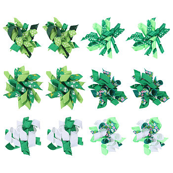 12Pcs 6 Styles Saint Patrick's Day Polyester Ornaments, Party Decorations, Green, 60~65x70~80x14~16mm, 2pcs/style
