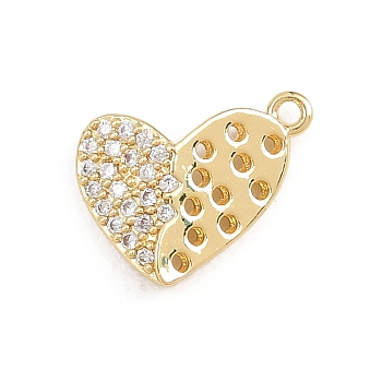 Valentine's Day Brass Micro Pave Clear Cubic Zirconia Charms, Heart Charms, Real 18K Gold Plated, 11.5x13x3.5mm, Hole: 1.2mm