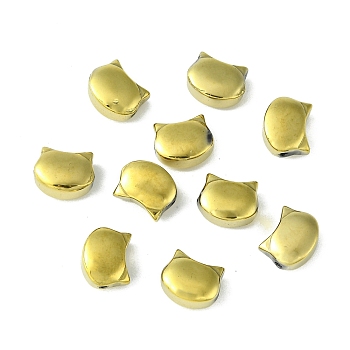Electroplate Glass Beads, Full Plated, Cat Shape, Golden Plated, 8x10x5mm, Hole: 1.2mm