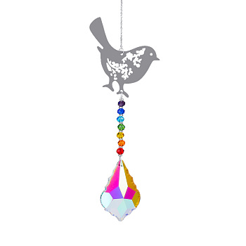Metal Big Pendant Decorations, Hanging Sun Catchers, Chakra Theme K9 Crystal Glass, Bird, Colorful, 380mm