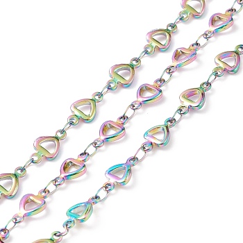 Rainbow Color 304 Stainless Steel Link Chains, Soldered, Heart, 10x5~5.5x1.5mm
