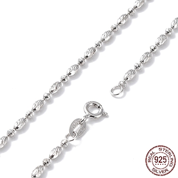 Rhodium Plated 925 Sterling Silver Oval Ball Chain Necklace for Women, with S925 Stamp, Real Platinum Plated, 18-1/8 inch(46.1cm)