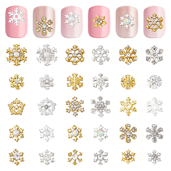 30Pcs 30 Styles Alloy Cabochons, Nail Art Decoration Accessories, Christmas Snowflake, Golden & Silver, 7~12.5x6.5~11.5x1.5~4mm, 1Pc/style