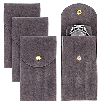 Rectangle Velvet Single Watch Storage Bag with Flip Cover, Portable Travel Wrist Watch Pouches, Slate Gray, 13x7.2cm