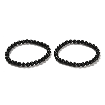Natural Shungite Round Beaded Stretch Bracelets, Inner Diameter: 2-1/2 inch(6.2cm)