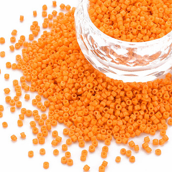 Glass Cylinder Beads, Seed Beads, Baking Paint, Round Hole, Orange, 1.5~2x1~2mm, Hole: 0.8mm, about 45000pcs/bag, about 1pound/bag