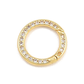 Brass Micro Pave Clear Cubic Zirconia Snap Clasps, Rack Plating, Long-Lasting Plated, Lead Free & Cadmium Free, Real 18K Gold Plated, 12x2mm