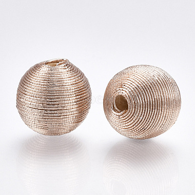 Perles de bois recouvertes de fil de cordon polyester(WOVE-S117-16mm-05)-1