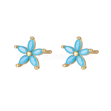 Cyan Flower Cubic Zirconia Earrings