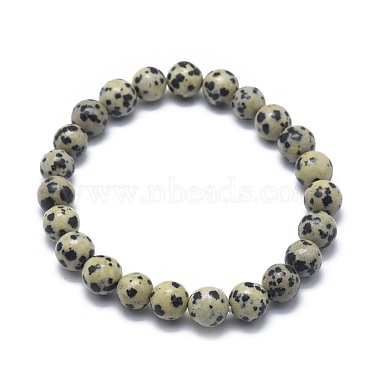 Natural Dalmatian Jasper Bead Stretch Bracelets(BJEW-K212-C-014)-2