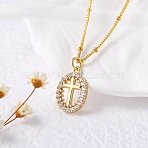 Brass Clear Cubic Zirconia Pendant Necklaces for Women, Real 18K Gold Plated, Cross, 17.56 inch(44.6cm),Extender: 51mm(NJEW-D305-03G-01)