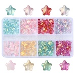 120Pcs 8 Colors Spray Painted Glass Beads, with Glitter Powder, Star, Mixed Color, 8x8.5x4mm, Hole: 1mm, 15pcs/color(GLAA-YW0003-62)