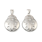 316 Stainless Steel Locket Pendants, Ladybug Charm, with 304 Stainless Steel Snap on Bails, Stainless Steel Color, 37.5x28.5x7.5mm, Hole: 7.5x3.5mm, Inner Diameter: 25x21mm(STAS-K321-01P)