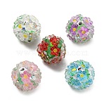 Flower with Round Polymer Clay Rhinestone Beads, with Resin, for DIY Jewelry & Pen Decorations, Mixed Color, 20x18.5mm, Hole: 2.5mm(RESI-Z045-08)