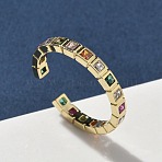 Brass Micro Pave Cubic Zirconia Cuff Rings for Women, Long-Lasting Plated, Rack Plating, Lead Free & Cadmium Free, Real 18K Gold Plated, 3mm(RJEW-H256-09G)