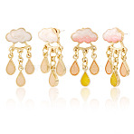 2 Pairs 2 Colors Cloud Alloy Enamel Dangle Stud Earrings for Women, with 925 Sterling Silver Pins, Golden, Mixed Color, 30.5x11.8mm, 1 pair/color(EJEW-TA0001-49B)