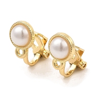Alloy Clip-on Earring Findings, with Horizontal Loops & Imitation Pearl, for Non-pierced Ears, Half Round, Golden, 15.5x7.5x14.5mm, Hole: 1.2mm(FIND-L015-011G)