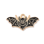 Alloy Enamel Pendants, Light Gold, Cadmium Free & Lead Free, Bat Charm, Black, 14x26x1mm, Hole: 1.5mm(ENAM-A008-45KCG-A)