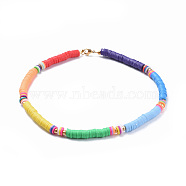 Handmade Polymer Clay Heishi Beads Choker Necklaces, with Brass Spacer Beads and 304 Stainless Steel Findings, Colorful, 14.1 inch(36cm)(NJEW-JN02447)