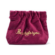 Velvet Spring Snap Closure Change Purse, Embroidered Word Clutch Bags, Storage Pouch for Jewelry Earphone, Rectangle, Camellia, 12x13.5x1.8cm(ABAG-P009-A02)