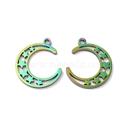 Ion Plating(IP) 304 Stainless Steel Pendants, Moon with Star Charm, Rainbow Color, 18x16x1.5mm, Hole: 1.6mm(STAS-L020-032RC)