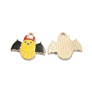 Halloween Light Gold Tone Alloy Enamel Pendants, Bat Charm, Yellow, 17x20x1.5mm, Hole: 2.5mm(ENAM-P247-19KCG)