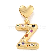 Brass Micro Pave Cubic Zirconia European Dangle Charms, Real 18K Gold Plated, Letter Z, 30.5mm, Hole: 6x3mm, pendant: 21.5x15.5x4mm(KK-P281-01G-Z)