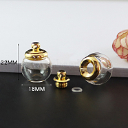 Transparent Glass Openable Perfume Bottle Pendants, with Brass Findings, Round, Clear, 2.2x1.8cm(BOTT-PW0001-133A-03)