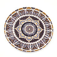 Printed Wooden Big Pendants, Dyed, Flat Round with Flower, Colorful, 60x2.5mm, Hole: 1.5mm(WOOD-S042-45)