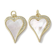 Brass Micro Pave Cubic Zirconia Pendants, with Shell, Heart, Real 18K Gold Plated, 22.5x16x2.5mm, Hole: 3mm(KK-G485-34B-G)
