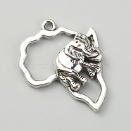 Tibetan Style Alloy Pendants, Africa Map with Elephant, Antique Silver, 29.5x23.5x5mm, Hole: 1.4mm(FIND-WH0111-191)