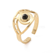 304 Stainless Steel Evil Eye Hollow Out Open Finger Ring, Black Stone Wide Band Cuff Ring for Women, Golden, 2.3~12mm, Inner Diameter: US Size 7 1/4(17.5mm)(RJEW-C057-04G)